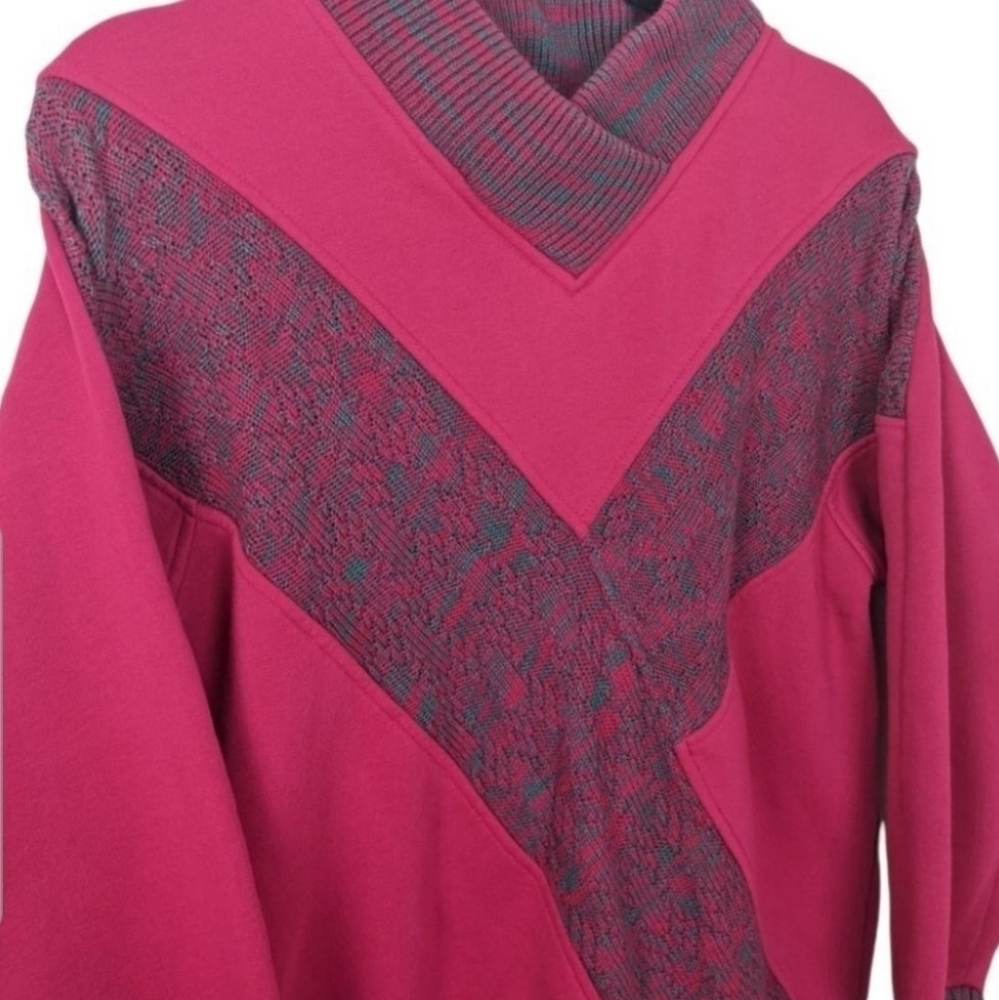 Vintage Pink Contrast Lady Footlocker Chevron Knit Acrylic Fleece sz Medium